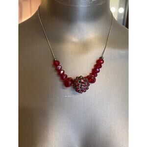vintage 1990s red crystal necklace beaded rhinestone choker 90s formal jewelry